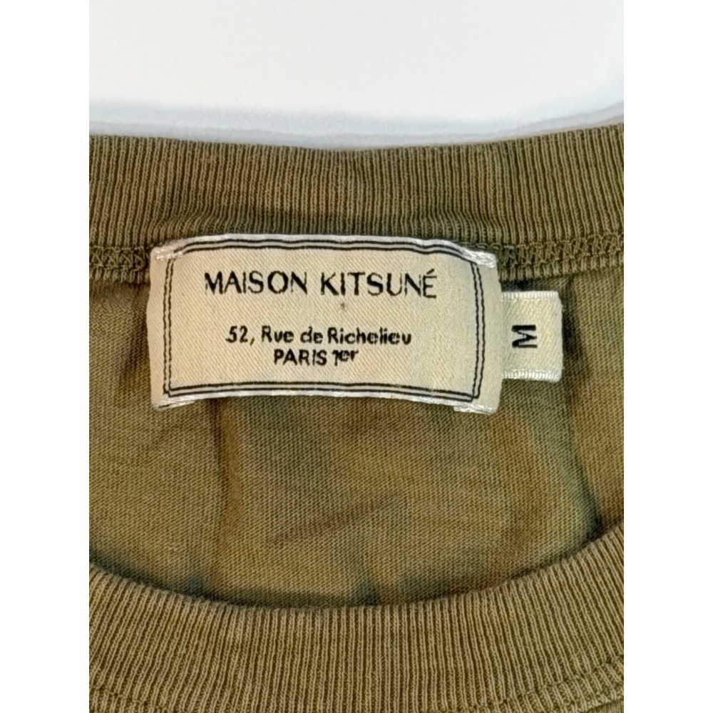 Maison Kitsune Paris France Graphic T-Shirt Olive Green Mens Size M - Picture 2 of 4